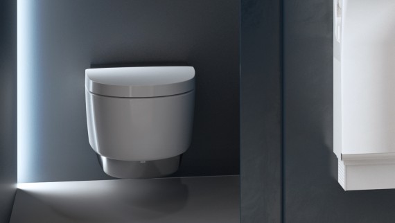 Dusch WC Geberit AquaClean Mera in Chrom mit berührungsloser Betätigungsplatte Geberit Sigma80 Dusch WC Geberit AquaClean Mera in Chrom mit berührungsloser Betätigungsplatte Geberit Sigma80
