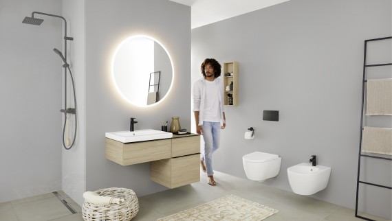 Geberit iCon Badzimmer mit Wand-WC und Wand-Bidet