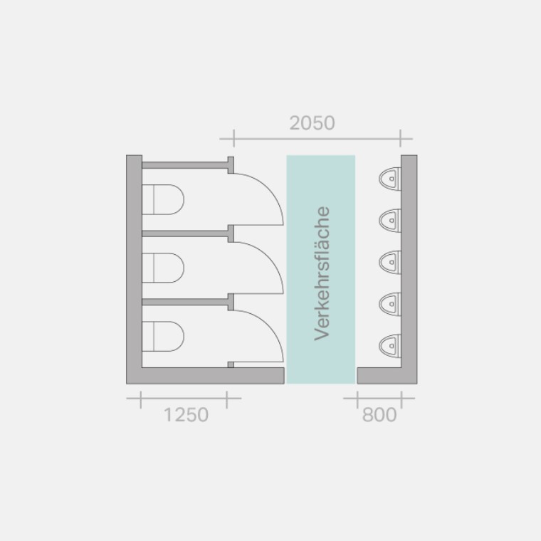 Maßangaben in mm, Zeichnung in Anlehnung an Sanitär-Technik, Feurich/Kühl, Band 1, 2011