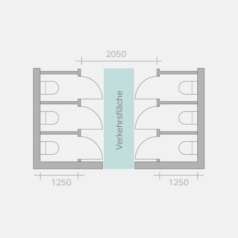 Maßangaben in mm, Zeichnung in Anlehnung an Sanitär-Technik, Feurich/Kühl, Band 1, 2011