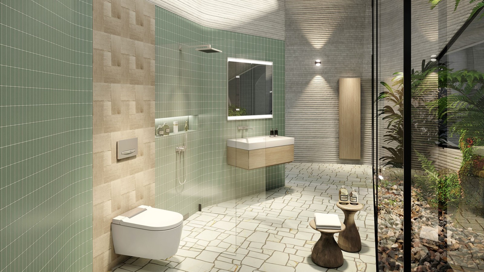 "H.O.M.E. Haus 2024": Das moderne Wellnessbad (© Jasper Architects)