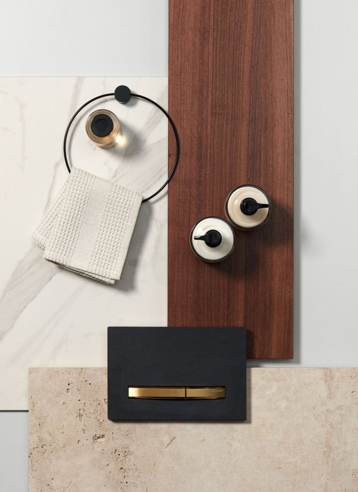 Badezimmer Moodboard mit der Betätigungsplatte Geberit Sigma50 Badezimmer Moodboard mit der Betätigungsplatte Geberit Sigma50