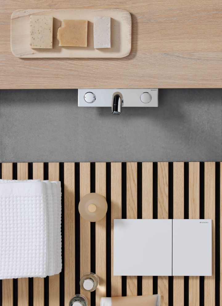 Moodboard mit der Betätigungsplatte Geberit Sigma70 Moodboard mit der Betätigungsplatte Geberit Sigma70