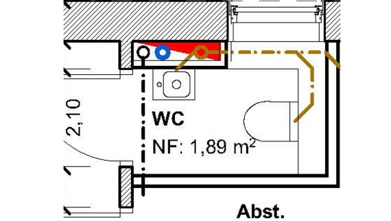 Gästebad im Mietshaus mit Waschtisch und WC der Serie Geberit iCon und Sigma50 Betätigungsplatte Gästebad im Mietshaus mit Waschtisch und WC der Serie Geberit iCon und Sigma50 Betätigungsplatte