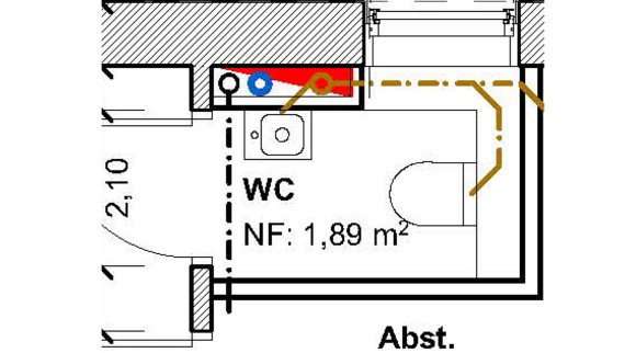 Gästebad im Mietshaus mit Waschtisch und WC der Serie Geberit iCon und Sigma50 Betätigungsplatte