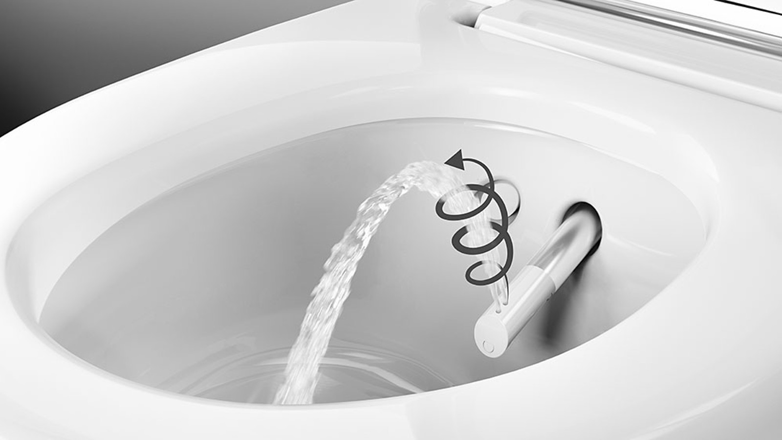 Die Whirlspray-Duschtechnologie gezeigt im Geberit AquaClean Mera Dusch-WC. Die Whirlspray-Duschtechnologie gezeigt im Geberit AquaClean Mera Dusch-WC.