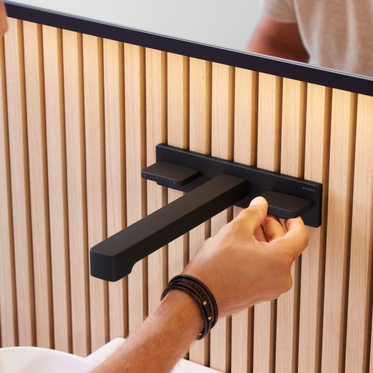 Geberit ONE Waschtischarmatur eckiges Design, schwarz matt