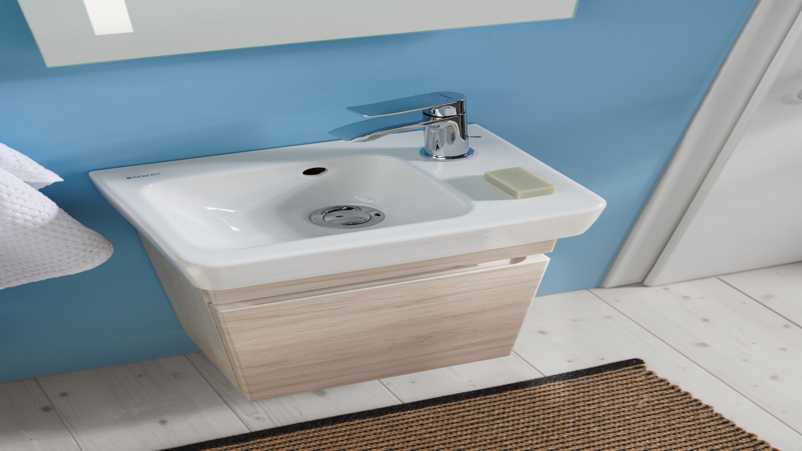 Geberit Renova Plan Handwaschbecken mit Unterschrank, Hahnloch seitlich Geberit Renova Plan Handwaschbecken mit Unterschrank, Hahnloch seitlich