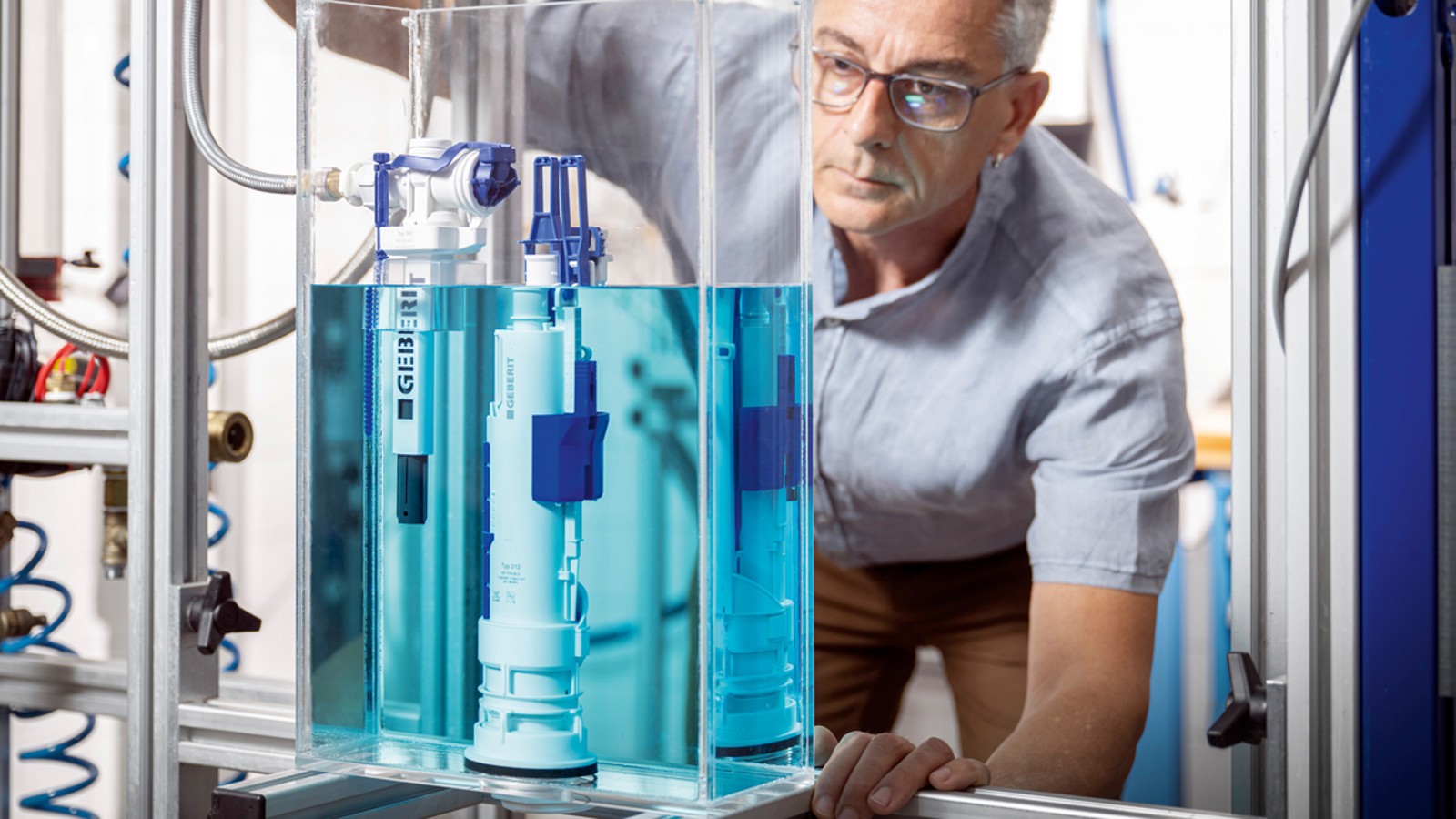 Optimiertes Geberit Füllventil Typ 383 im Labor