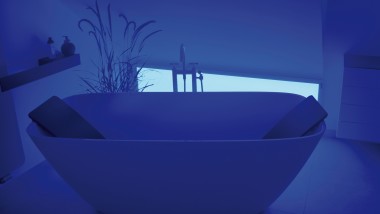 Dank innovativer Lichteffekte lässt sich das Bad in die persönliche Lieblingsfarbe tauchen Dank innovativer Lichteffekte lässt sich das Bad in die persönliche Lieblingsfarbe tauchen