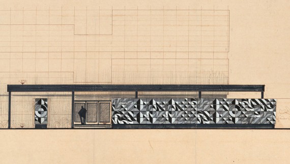 Entwurf für Sichtschutzwand im Uhrenwerk Glashütte, 1980 Entwurf für Sichtschutzwand im Uhrenwerk Glashütte, 1980