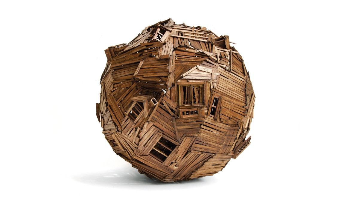 Werk "Orb", Holz, PVA, 46 cm x 46 cm x 46 cm
