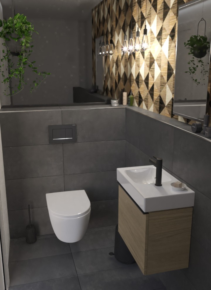 Geberit iCon Handwaschbecken mit Ablagefläche und Unterschrank, Option Lichtspiegel und iCon Wand-WC mit Betätigungsplatte Sigma30