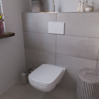 Geberit Renova Plan Wand-WC in geometrischem Design mit Betätigungsplatte Sigma01 Geberit Renova Plan Wand-WC in geometrischem Design mit Betätigungsplatte Sigma01