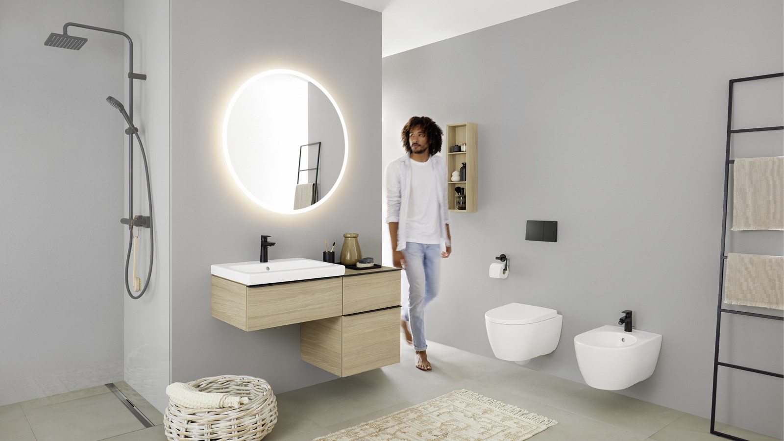 Geberit iCon Badzimmer mit Wand-WC und Wand-Bidet Geberit iCon Badzimmer mit Wand-WC und Wand-Bidet