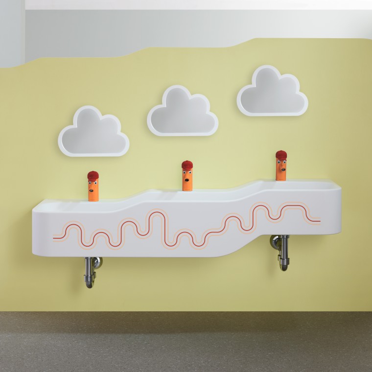 Geberit Bambini Waschlandschaft in Karminrot und Orange