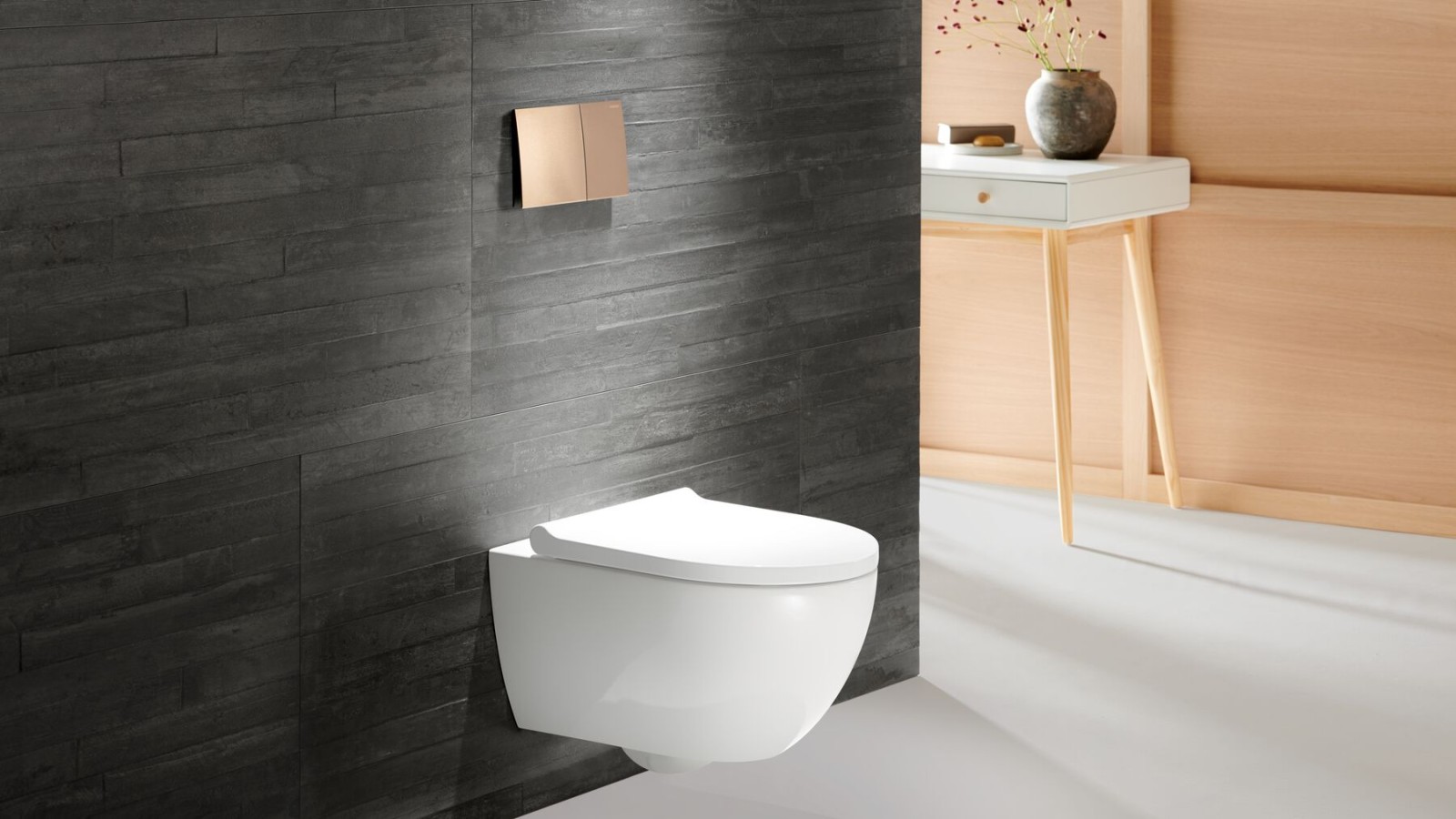 Geberit Acanto WC mit Sigma70 Betätigungsplatte Rotgold