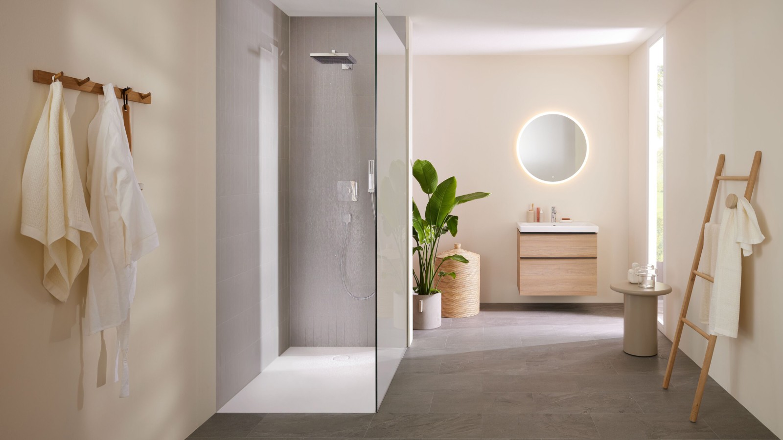 Geberit iCon Badezimmer mit CleanFloor30 Duschfläche