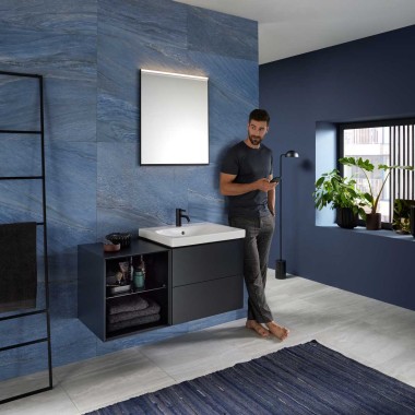 Mix & Match Geberit Acanto Waschtisch mit Geberit ONE Waschtischunterschrank und offenem Seitenelement Mix & Match Geberit Acanto Waschtisch mit Geberit ONE Waschtischunterschrank und offenem Seitenelement