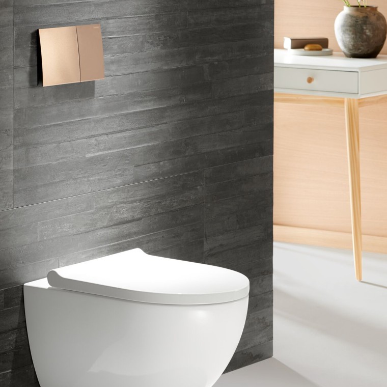 Geberit Acanto WC mit Sigma70 Betätigungsplatte in rosegold Geberit Acanto WC mit Sigma70 Betätigungsplatte in rosegold