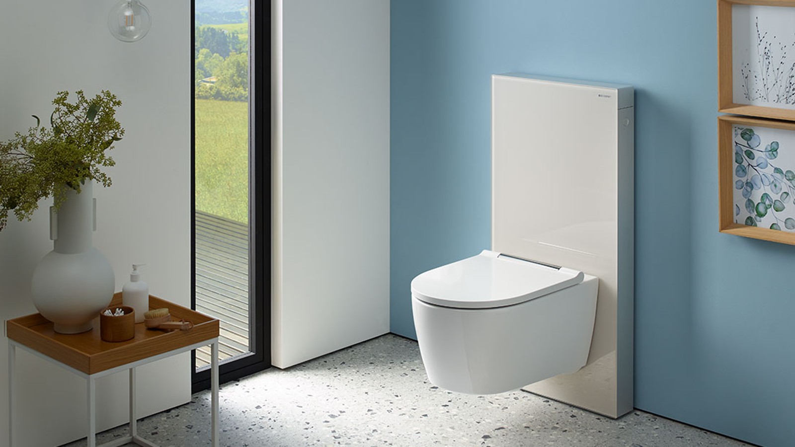 Geberit Sanitärmodul Monolith Frontverkleidung Glas sand-grau mit Geberit ONE WC