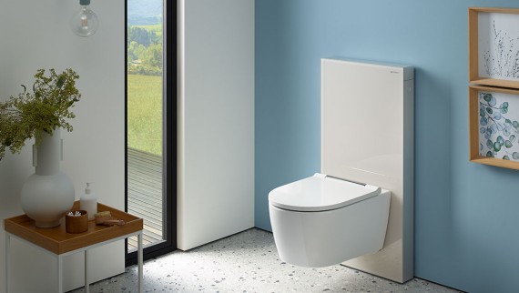 Geberit Sanitärmodul Monolith Frontverkleidung Glas sand-grau mit Geberit ONE WC