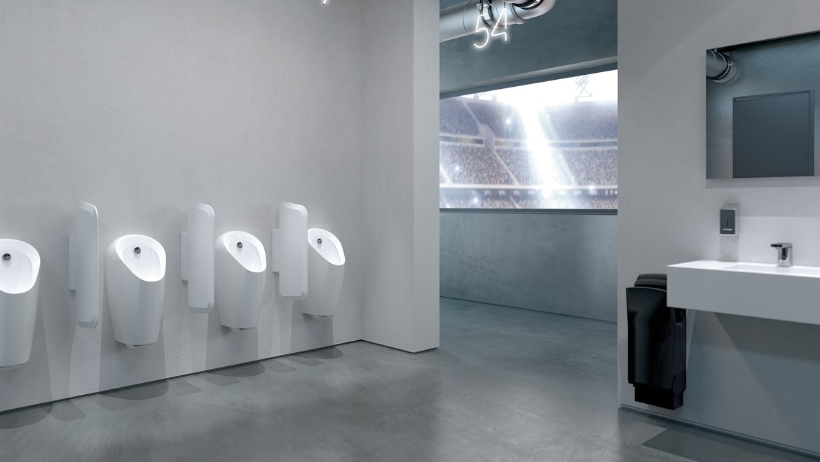 Geberit Urinal Selva in öffentlicher Sanitäranlage Geberit Urinal Selva in öffentlicher Sanitäranlage
