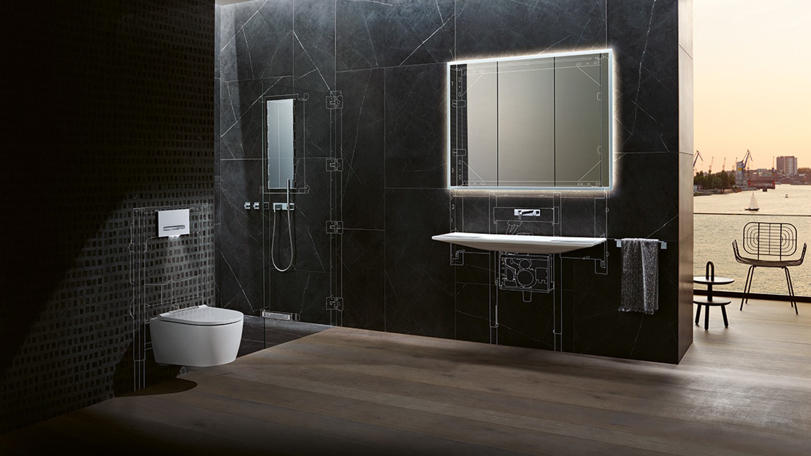 Alles fließt: Mit Geberit ONE ist ein Badkonzept entstanden, dass die sichtbaren und unsichtbaren Elemente zu einer Einheit verschmelzen lässt: so wie der freischwebende Waschtisch, dessen Siphon verdeckt in einer Funktionsbox in die Vorwand integriert ist. Alles fließt: Mit Geberit ONE ist ein Badkonzept entstanden, dass die sichtbaren und unsichtbaren Elemente zu einer Einheit verschmelzen lässt: so wie der freischwebende Waschtisch, dessen Siphon verdeckt in einer Funktionsbox in die Vorwand integriert ist.