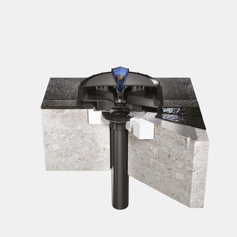 Installation von Geberit Pluvia auf einem Betondach mit Bitumen-Dachabdichtung Installation von Geberit Pluvia auf einem Betondach mit Bitumen-Dachabdichtung