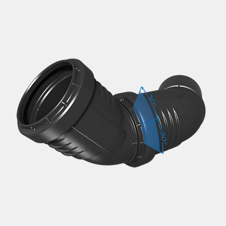 Einfache Ausrichtungshilfe: die 30°-Markierung an den Formteilen von Geberit Silent-PP. Einfache Ausrichtungshilfe: die 30°-Markierung an den Formteilen von Geberit Silent-PP.