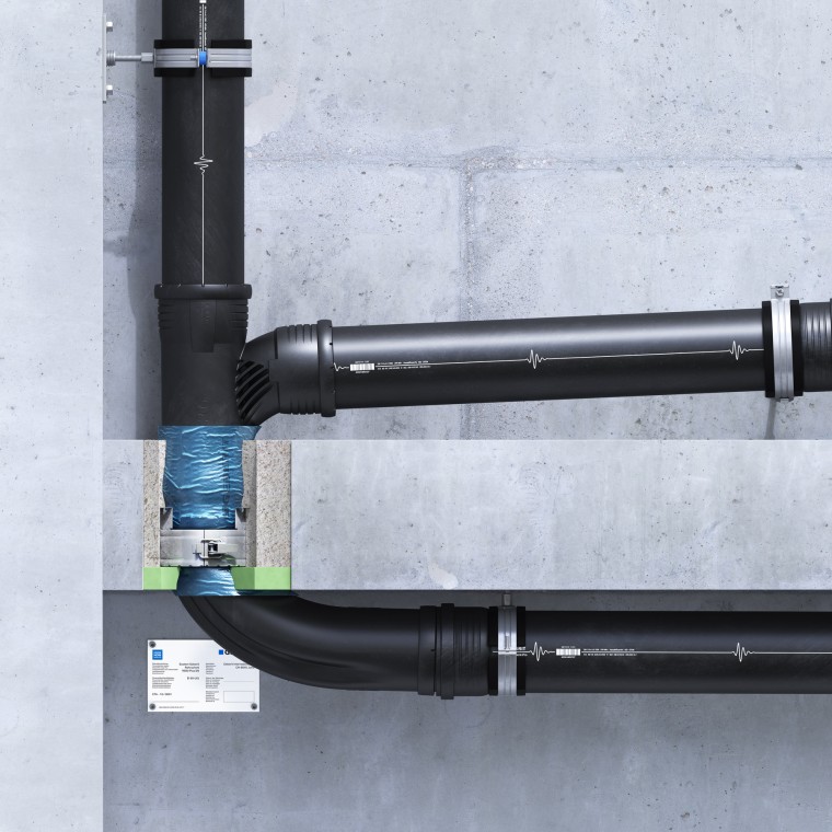 In der Decke eingelassenes Geberit Rohrschott90 Plus EN mit EPS/XPS-Dämmung In der Decke eingelassenes Geberit Rohrschott90 Plus EN mit EPS/XPS-Dämmung