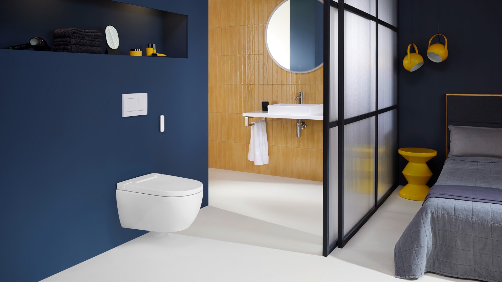 Dusch-WC Geberit AquaClean Alba mit Fernbedienung und Betätigungsplatte Geberit Sigma30 Dusch-WC Geberit AquaClean Alba mit Fernbedienung und Betätigungsplatte Geberit Sigma30