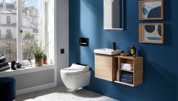Geberit iCon Gäste-WC mit kleinem Waschbecken und Unterschrank