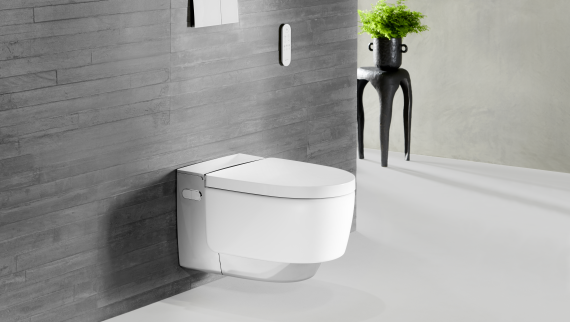 Geberit AquaClean Mera Comfort chrome mit Fernbedienung und Betätigungsplatte Geberit Sigma70