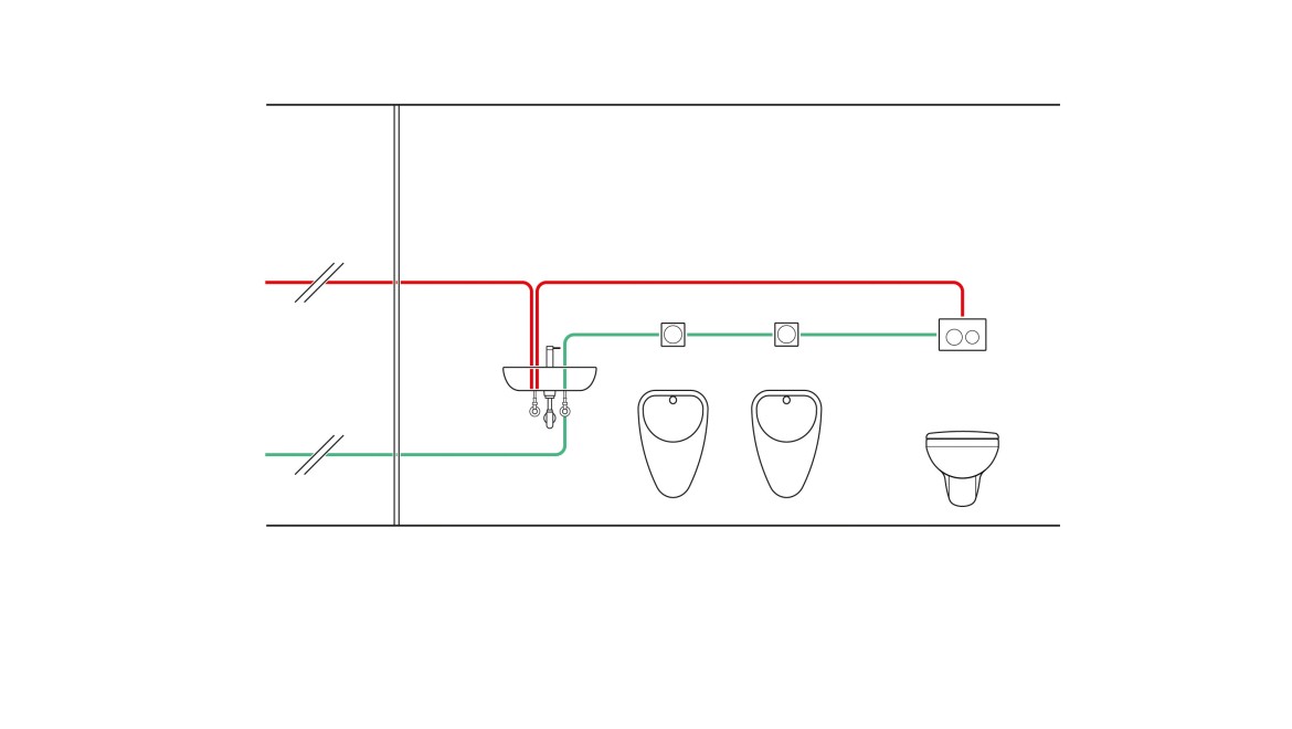 Beispiel der Verrohrung einer Zeit gesteuerten Hygienespülung