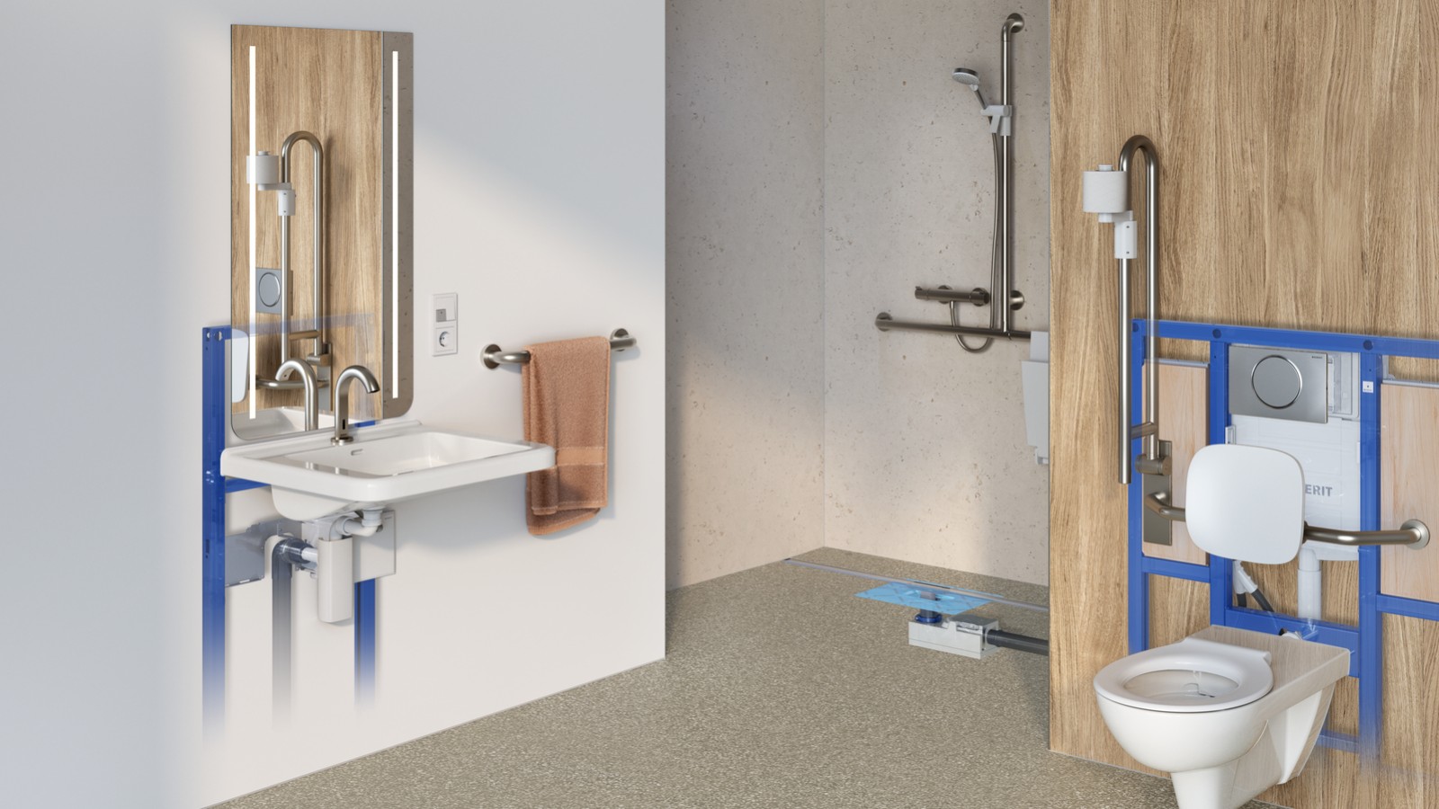 Geberit Waschtisch-System in der Standard-Produktauswahl für barrierefreie Sanitärräume Geberit Waschtisch-System in der Standard-Produktauswahl für barrierefreie Sanitärräume