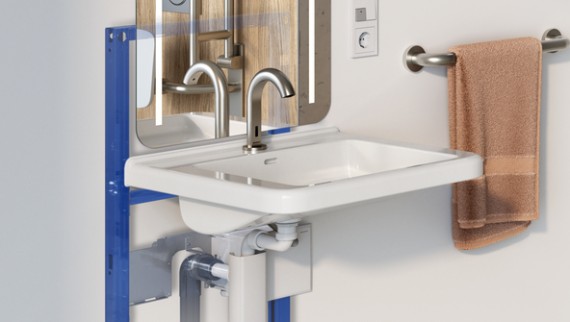 Geberit Waschtisch-System in der Standard-Produktauswahl für barrierefreie Sanitärräume