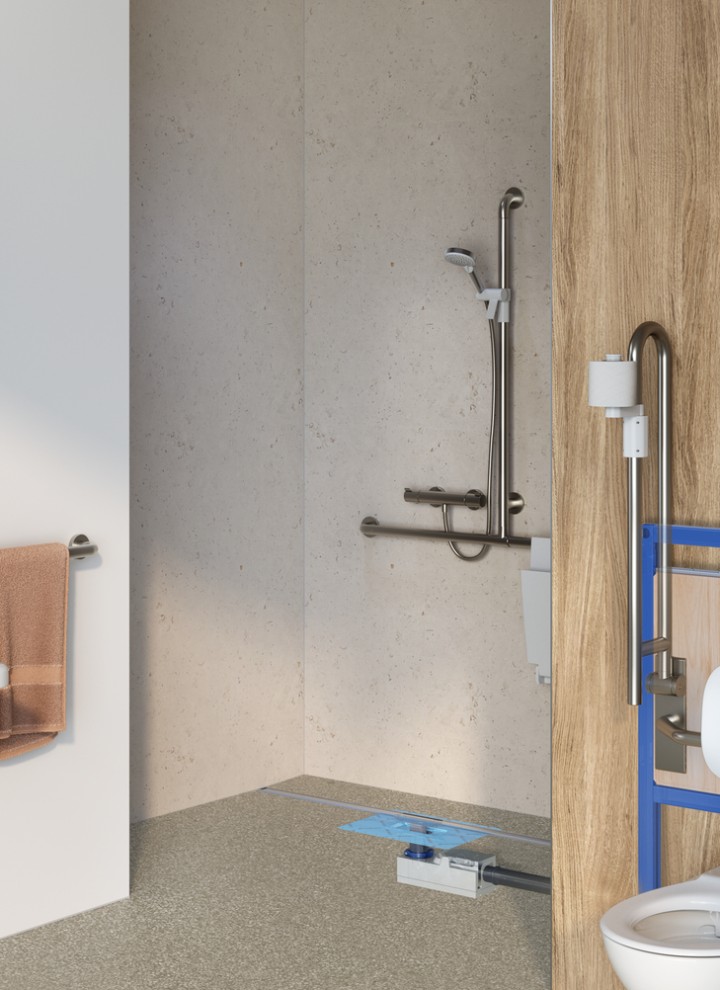 Geberit Dusch-System in der Standard-Produktauswahl für barrierefreie Sanitärräume