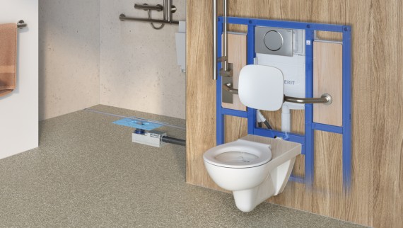 Geberit WC-System in der Standard-Produktauswahl für barrierefreie Sanitärräume
