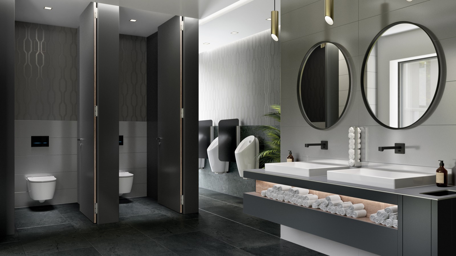 Sanitärraum mit der Produktauswahl für Advanced Sanitärraum mit der Produktauswahl für Advanced