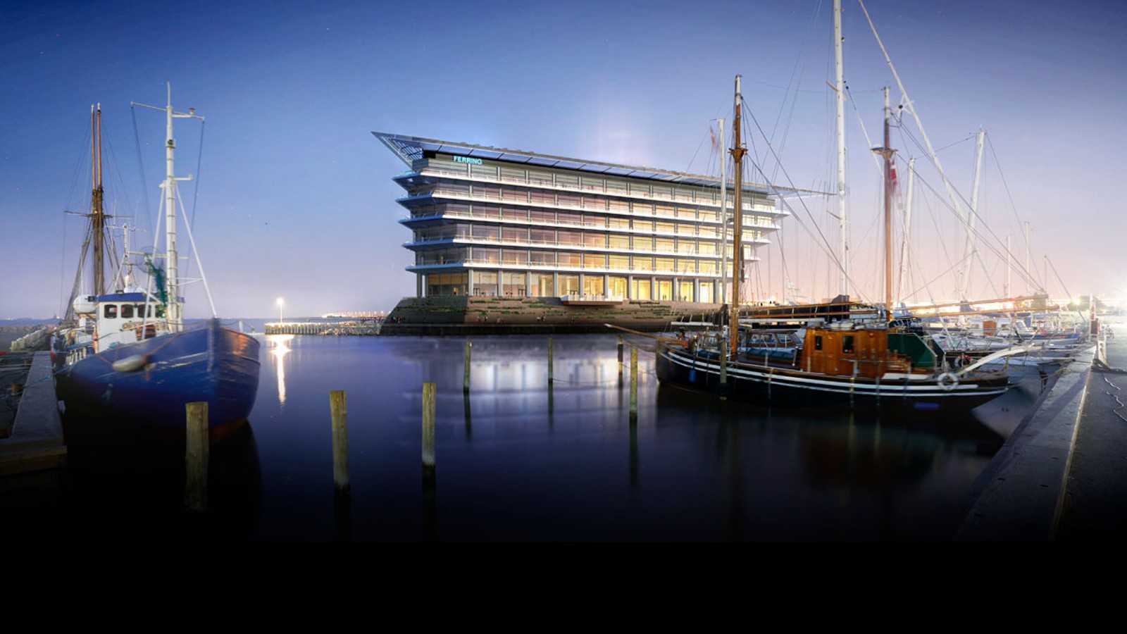 Mit schönster Aussicht auf die Meeresenge Öresund zwischen Kopenhagen und Malmö: Der neue Hauptsitz von Ferring Pharmaceuticals (©Foster&Partners) Mit schönster Aussicht auf die Meeresenge Öresund zwischen Kopenhagen und Malmö: Der neue Hauptsitz von Ferring Pharmaceuticals (©Foster&Partners)