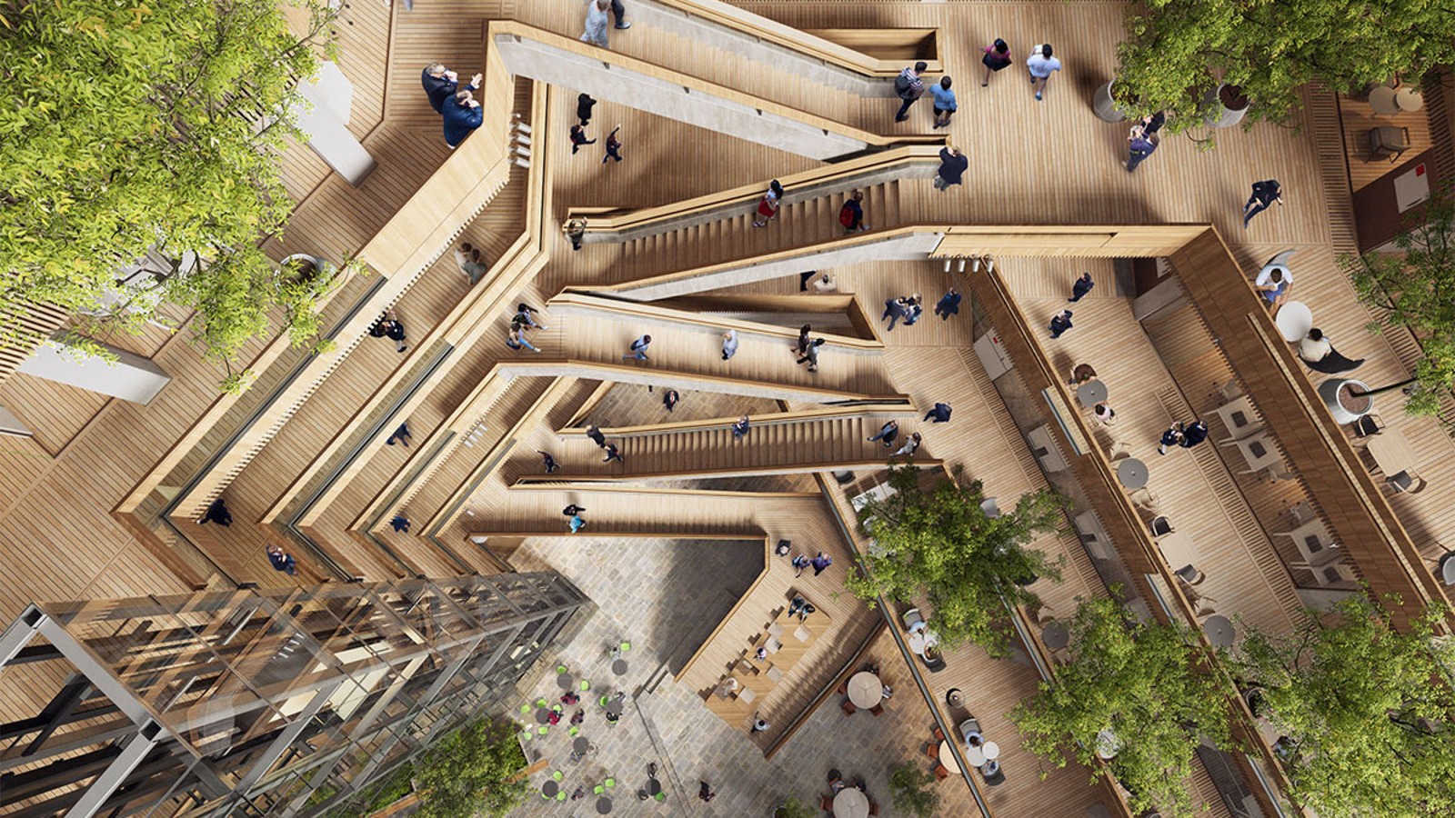 Das Herzstück des neuen Hauptsitzes ist das Atrium, ein Innenhof, um den herum Treppen und Lifte in die oberen Etagen führen (©Foster&Partners)