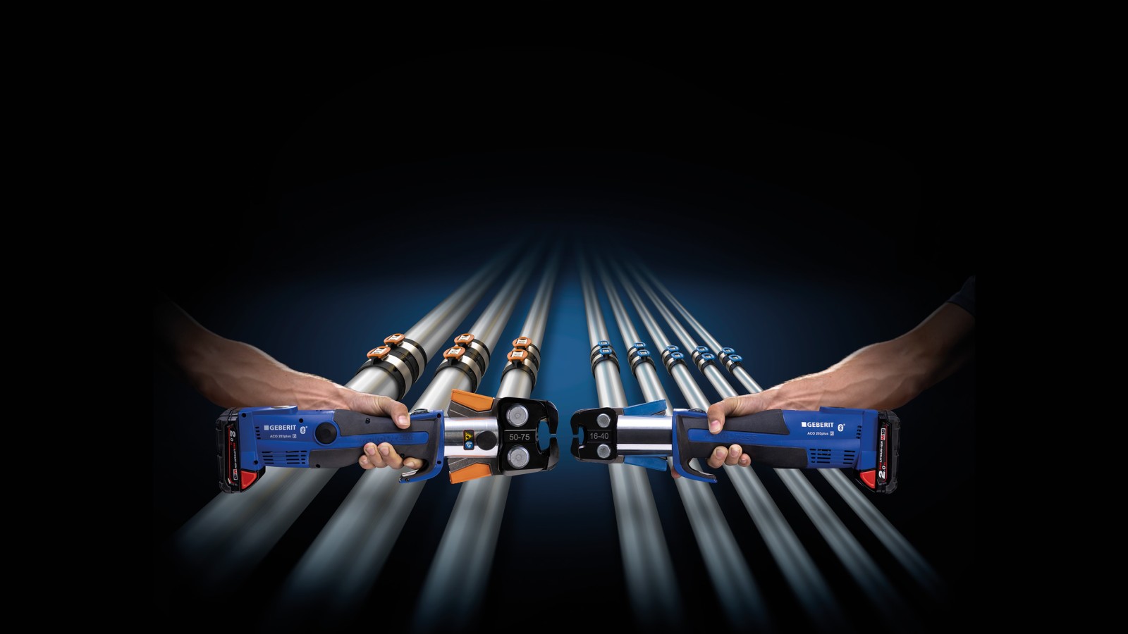 Farbliche Zuordnung der Pressbacke zu den Dimensionen der Geberit FlowFit Fittings Farbliche Zuordnung der Pressbacke zu den Dimensionen der Geberit FlowFit Fittings