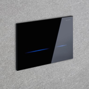 Die Drückerplatte Geberit Sigma80 Square löst die WC-Spülung automatisch aus. Die Drückerplatte Geberit Sigma80 Square löst die WC-Spülung automatisch aus.