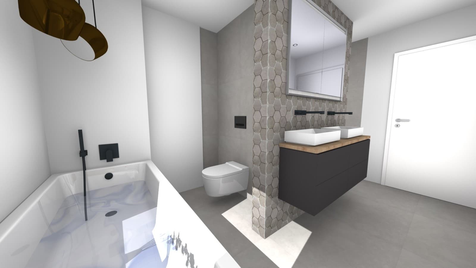 Referenzplanung Geberit Badplanung: Bad mit Features in der Trendfarbe schwarz matt Referenzplanung Geberit Badplanung: Bad mit Features in der Trendfarbe schwarz matt