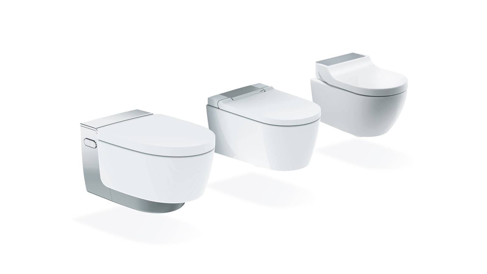 Die Geberit AquaClean Dusch-WC Modelle Mera, Sela und Tuma. Die Geberit AquaClean Dusch-WC Modelle Mera, Sela und Tuma.