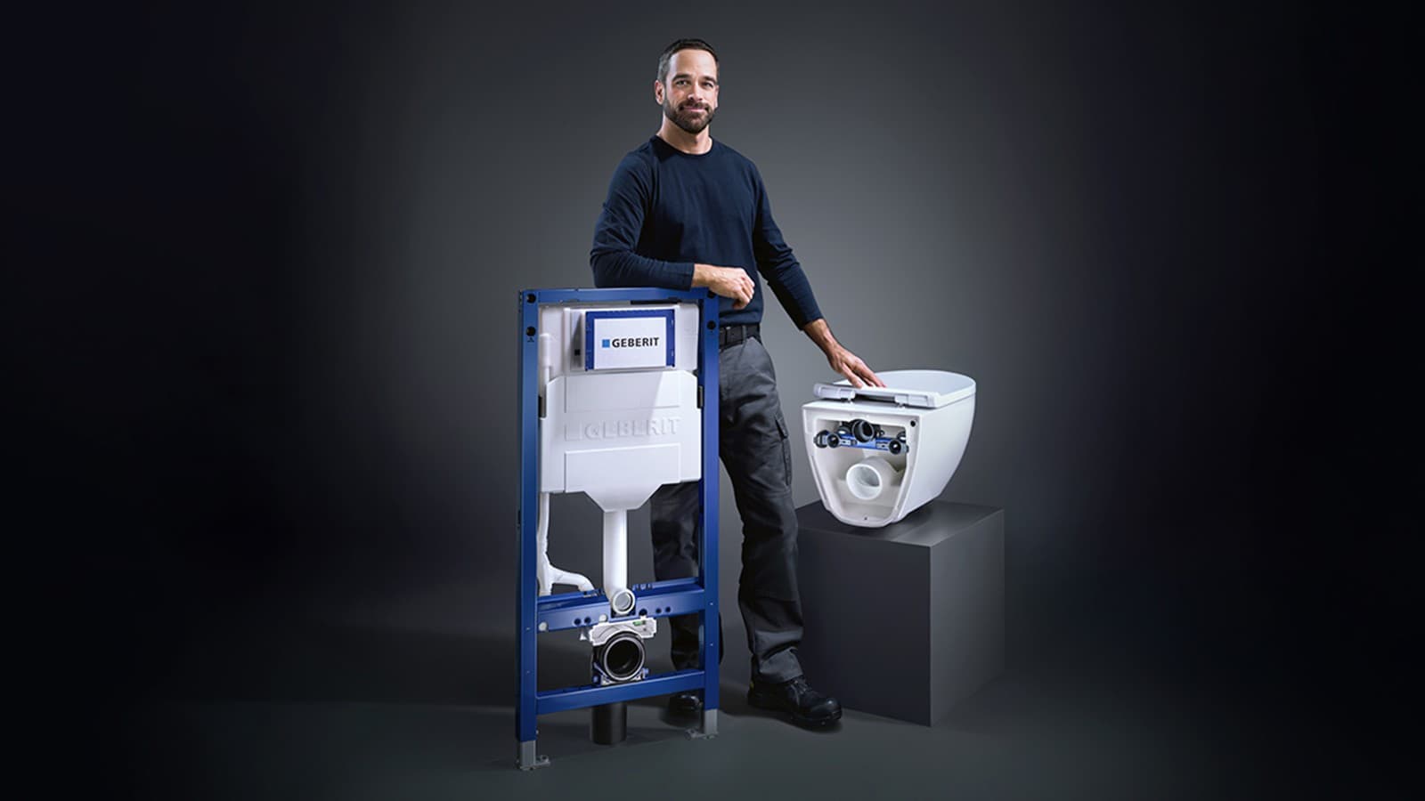 Monteur mit Geberit Duofix und WC-Keramik Monteur mit Geberit Duofix und WC-Keramik