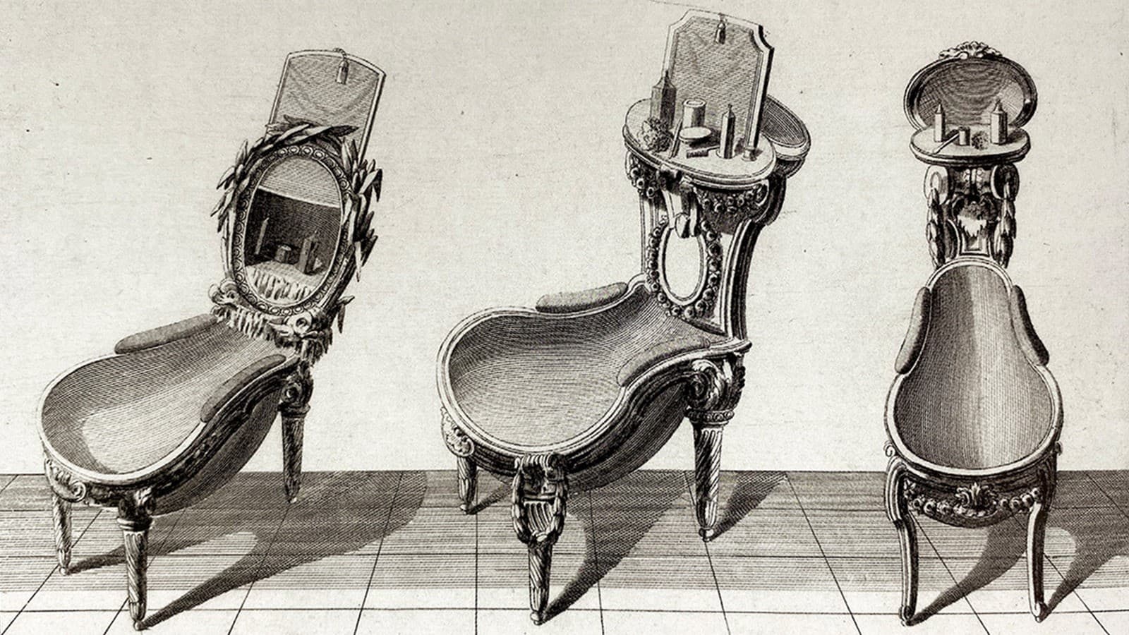 Drei Bidet-Entwürfe von Jean Charles Delafosse, Paris um 1770, illustrieren, wie aufwändig diese Hygienemöbel für gehobene Kreise im 18. Jahrhundert gestaltet sein konnten. (MAK – Österreichisches Museum für angewandte Kunst, Wien) Drei Bidet-Entwürfe von Jean Charles Delafosse, Paris um 1770, illustrieren, wie aufwändig diese Hygienemöbel für gehobene Kreise im 18. Jahrhundert gestaltet sein konnten. (MAK – Österreichisches Museum für angewandte Kunst, Wien)
