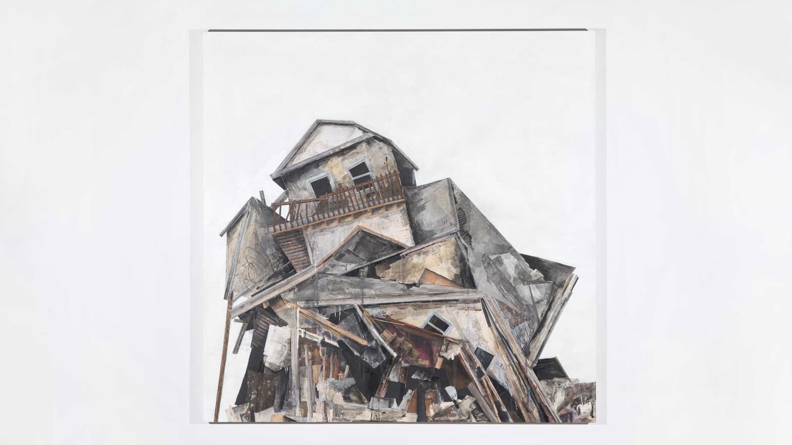 Werk "Mass Study", Collage, Kohle, Pastell, Graphit, Acryl auf Holz, 91 cm x 91 cm Werk "Mass Study", Collage, Kohle, Pastell, Graphit, Acryl auf Holz, 91 cm x 91 cm