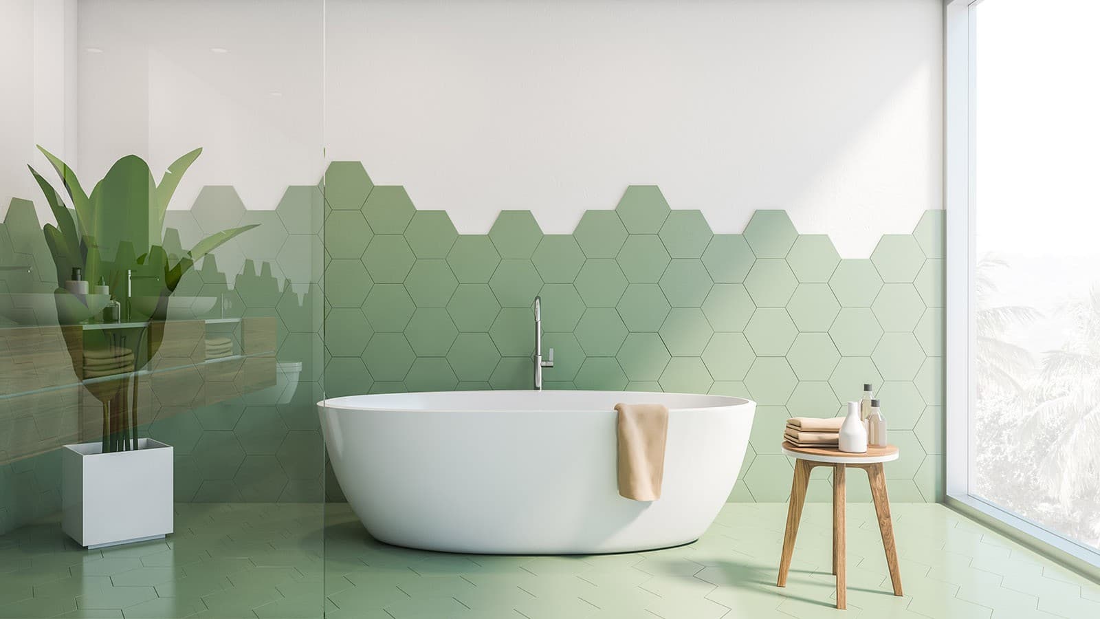 Badezimmer mit Kacheln in Paradiesgrün Badezimmer mit Kacheln in Paradiesgrün